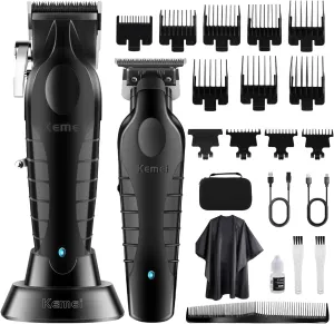 KEMEI Hair Clipper and Trimmer Set Professional Cordless Hair Clipper for Men Electric Beard Trimmers Barber Hair Cuttings Kit, T Blade Trimmers for Men, KM-2296，KM-2299