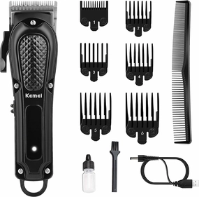 KEMEI Hair Clippers for Men, Professional Barber Clipper for Hair Cutting Cordless&Corded, Rechargeable Beard Trimmer