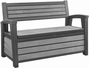 Keter Hudson 60 Gallon Capacity Plastic Resin Weather Resistant Outdoor Home Backyard Storage Bench/Deck Box Chest Patio Furniture, Gray