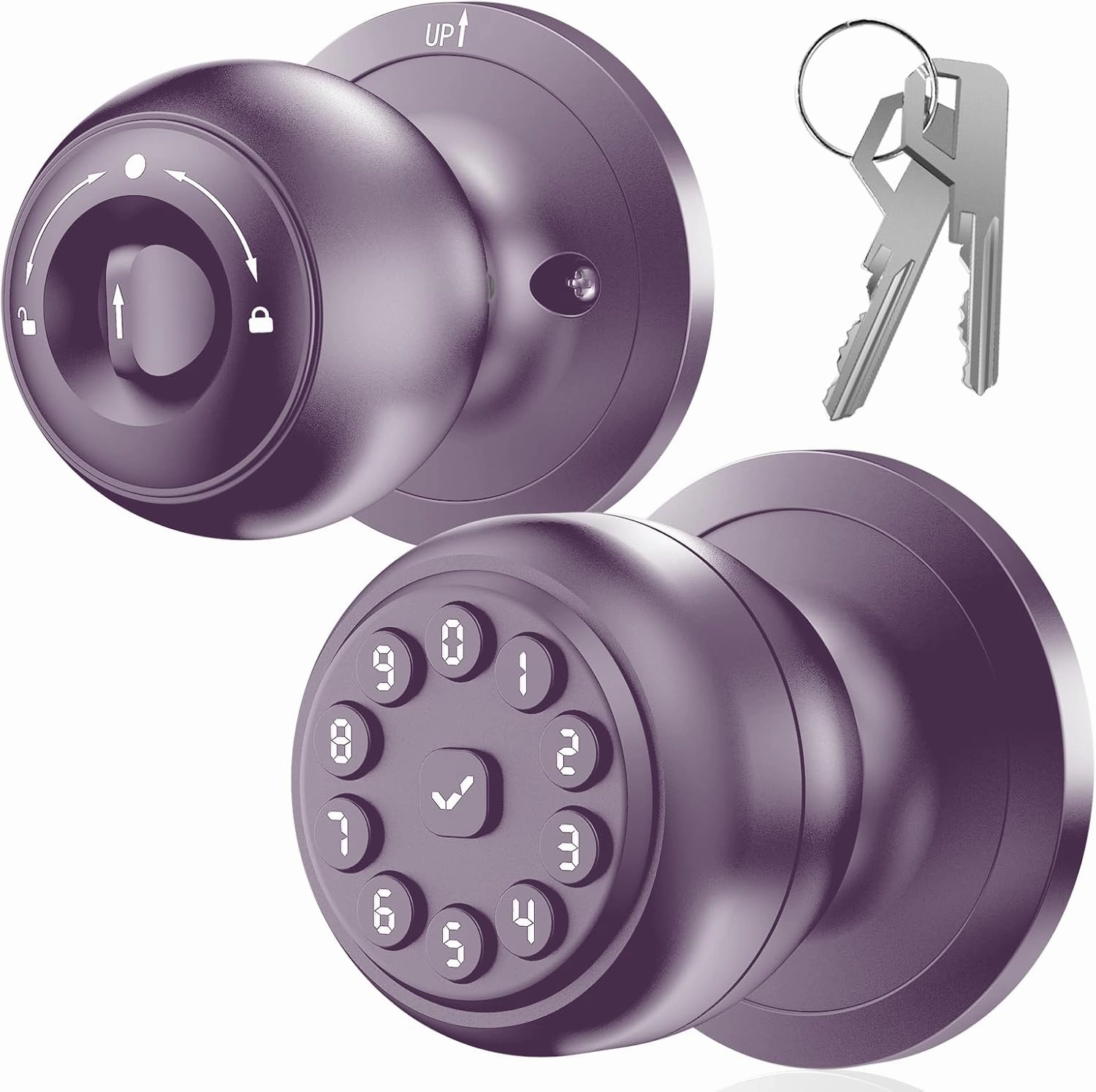 Keypad Smart Door Knob Lock, Keyless Entry Door Lock with Handle - Auto Lock for Front Door - Electrionic Code Door Lock for Bedrooms, Home Office, Garage, Apartment - Easy Installation-Purple