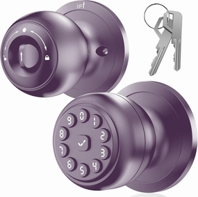 Keypad Smart Door Knob Lock, Keyless Entry Door Lock with Handle - Auto Lock for Front Door - Electrionic Code Door Lock for Bedrooms, Home Office, Garage, Apartment - Easy Installation-Purple