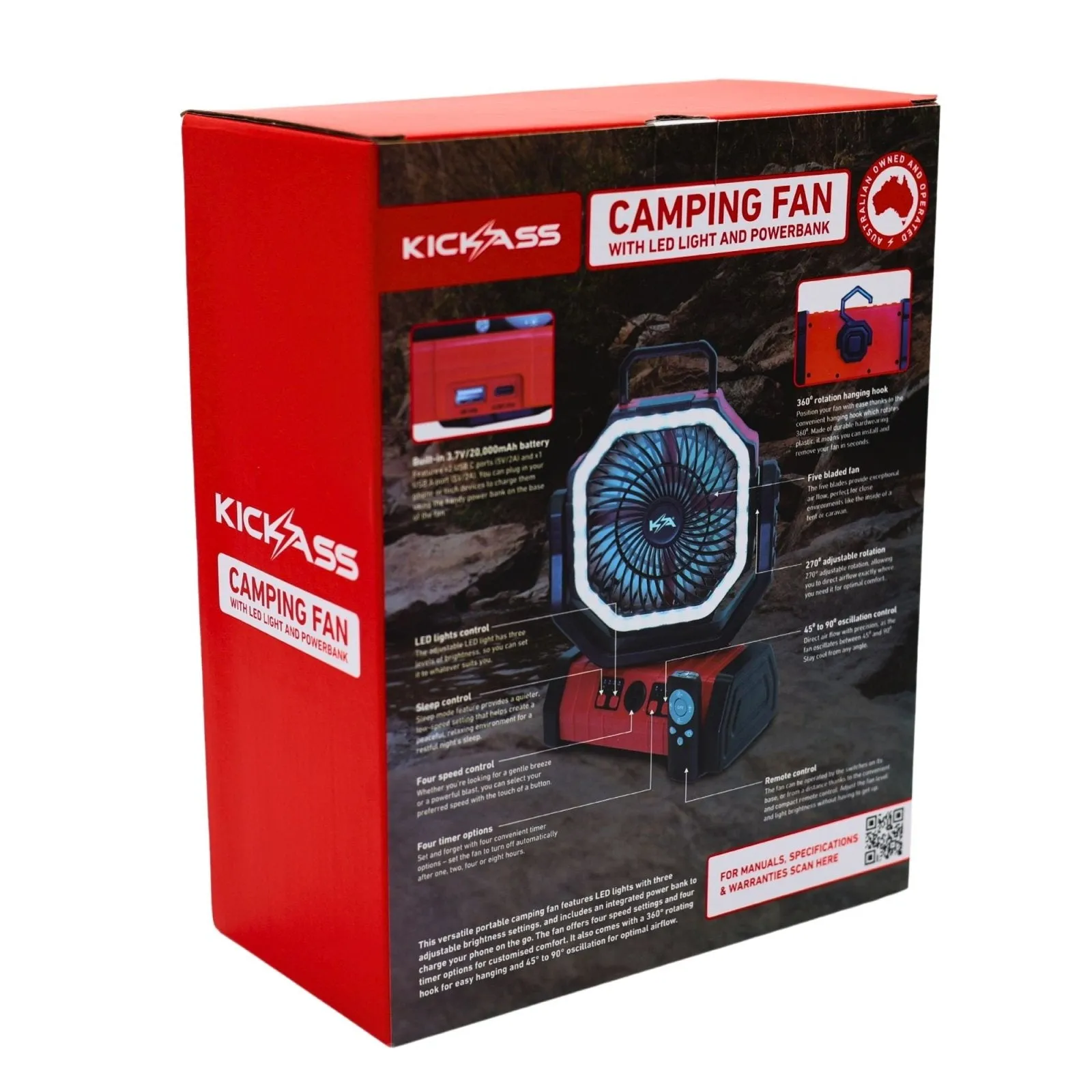 KickAss Fan with LED Light & Power Bank