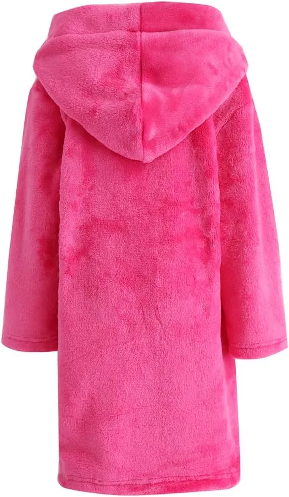 Kids Bathrobe Hooded Plush Fleece Robe for Girls Boys
