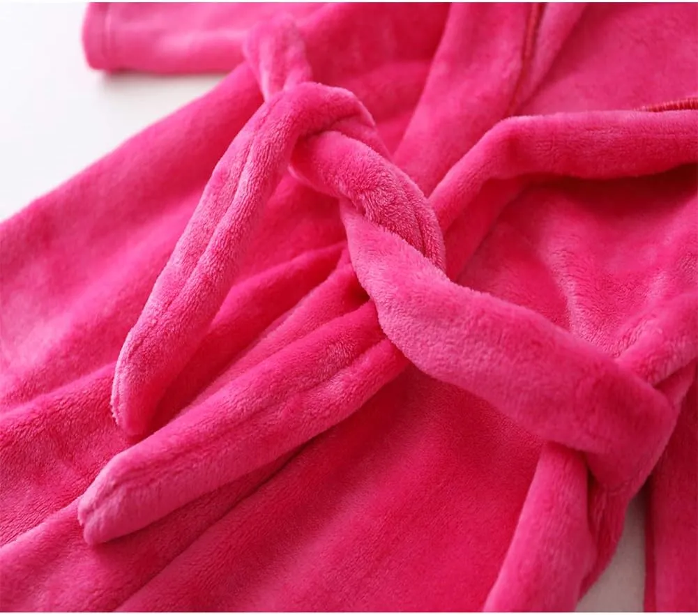 Kids Bathrobe Hooded Plush Fleece Robe for Girls Boys