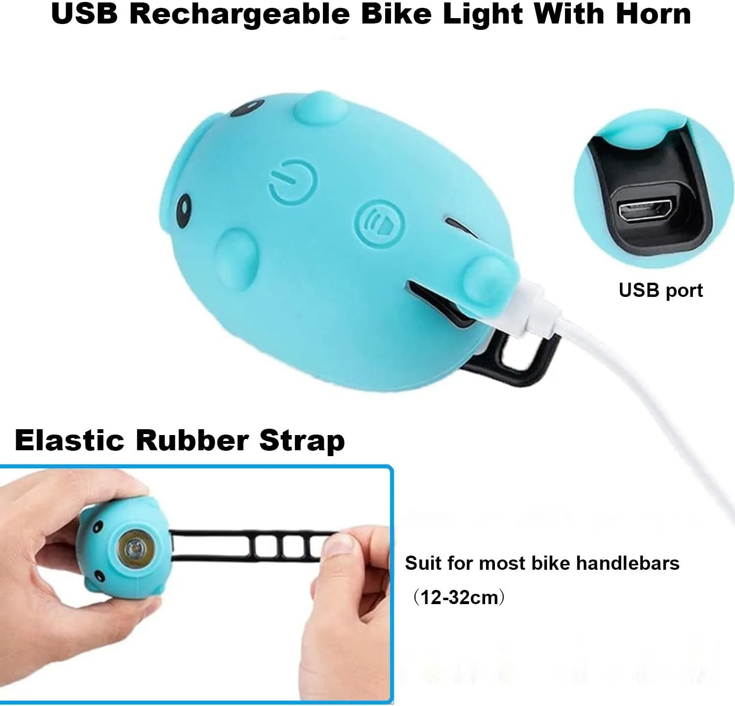 Kids Bike Lights for Night Riding, Girls Bike Horn and Light 2 in 1, Rechargeable Bike Scooter Headlight and Tail Light Set for Boys Adults, 3 Lighting Mode, Cute Bicycle Accessories