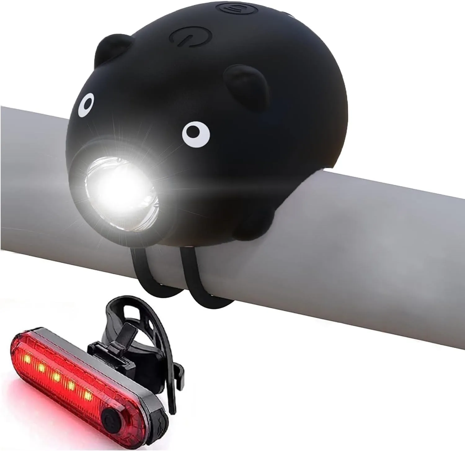 Kids Bike Lights for Night Riding, Girls Bike Horn and Light 2 in 1, Rechargeable Bike Scooter Headlight and Tail Light Set for Boys Adults, 3 Lighting Mode, Cute Bicycle Accessories