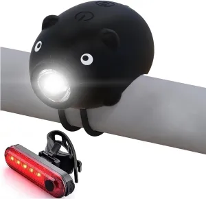 Kids Bike Lights for Night Riding, Girls Bike Horn and Light 2 in 1, Rechargeable Bike Scooter Headlight and Tail Light Set for Boys Adults, 3 Lighting Mode, Cute Bicycle Accessories