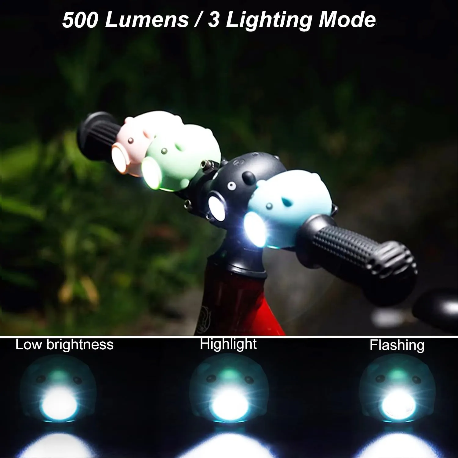 Kids Bike Lights for Night Riding, Girls Bike Horn and Light 2 in 1, Rechargeable Bike Scooter Headlight and Tail Light Set for Boys Adults, 3 Lighting Mode, Cute Bicycle Accessories