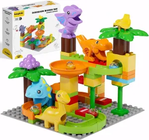 Kids Marble Run Building Block Dinosaur, Montessori Learning Resources STEM Toy Bricks Maze Puzzle Set Race Track Compatible with Major Brands for Age 3 4 5 6 7 8  Boys Girls Birthdays