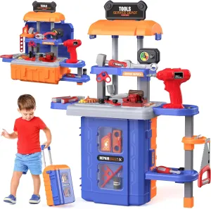Kids Tool Bench Set 3 in 1, Toddler Tool Set, Kids Workbench with Realistic Toy Tool Box ＆ Electronic Toy Drill, Transformable Toddler Tool Bench, Toy Tool Present for Ages 3 