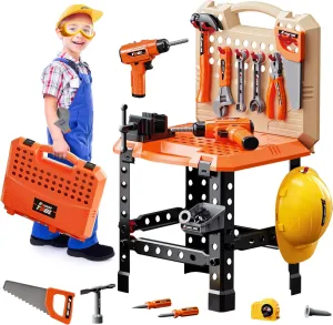 Kids Tool Bench Set, 90 PCS Toddler Tool Workbench with Realistic Electric Drill, STEM Construction Toy Tool Pretend Play Set, Outdoor Gift for Boys & Girls Age 3-5