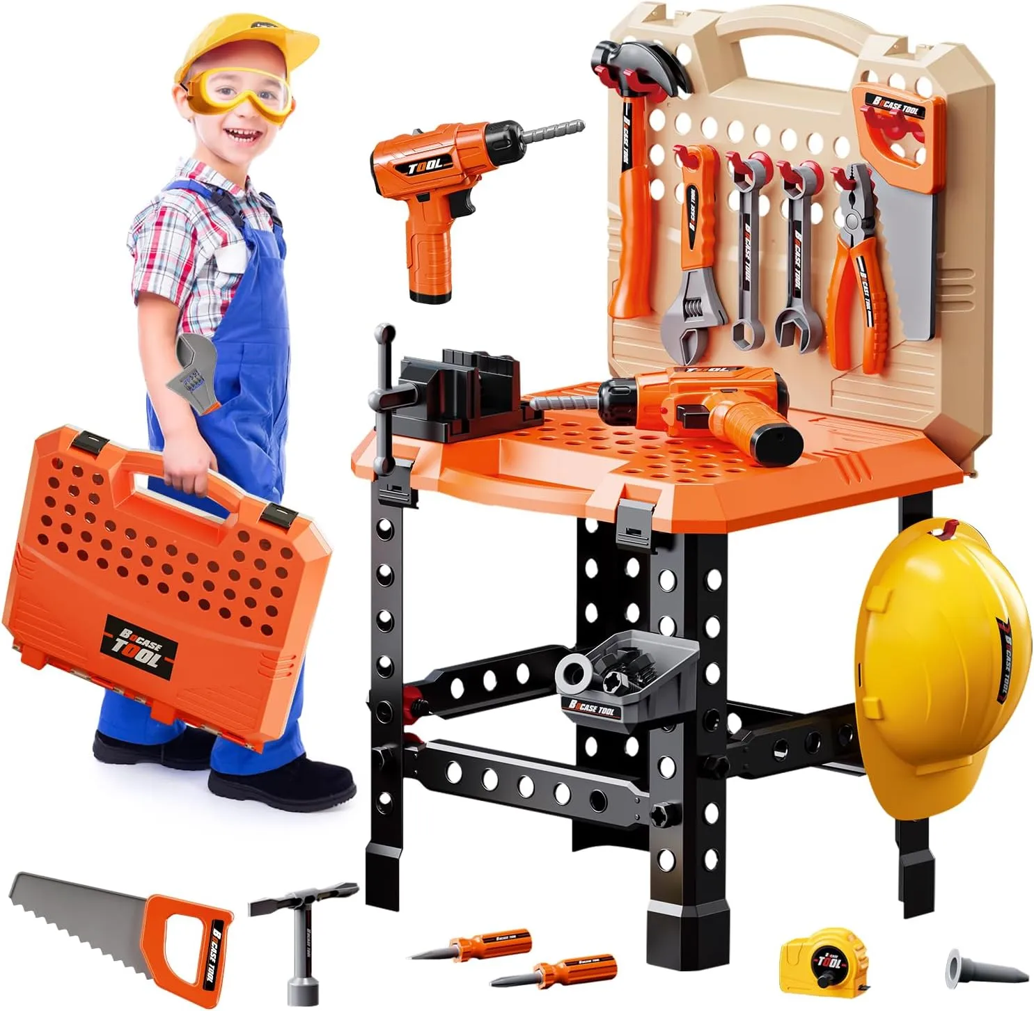 Kids Tool Bench Set, 90 PCS Toddler Tool Workbench with Realistic Electric Drill, STEM Construction Toy Tool Pretend Play Set, Outdoor Gift for Boys & Girls Age 3-5
