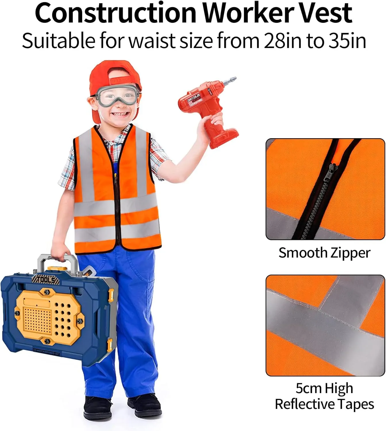 Kids Tool Bench with Realistic Tools and Electric Drill, Suitable for 3-5 Year Olds to Build Their Own Toy Workbench, 79 Pcs Realistic Toy Tools with Clothes, 32 x 26.6 x 14.4 in-Blue
