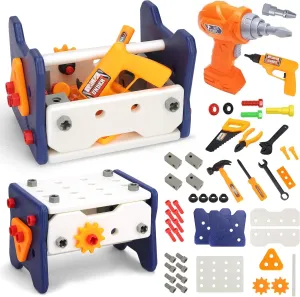 Kids Tool Set, 58 PCS Tool Kit w/ Electric Drill, STEM Montessori Educational Toys for 3  Year Old, Toddler Take Apart Construction Real Toys for 3 4 5 6, Birthday Christmas Day Gifts for Boy Girl