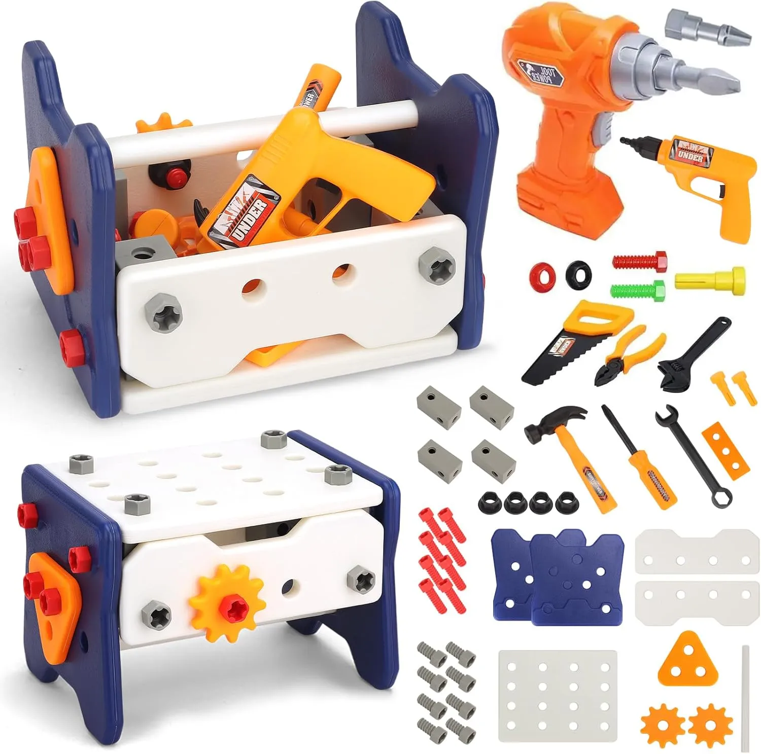 Kids Tool Set, 58 PCS Tool Kit w/ Electric Drill, STEM Montessori Educational Toys for 3  Year Old, Toddler Take Apart Construction Real Toys for 3 4 5 6, Birthday Christmas Day Gifts for Boy Girl