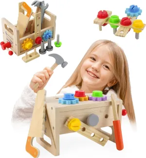 Kids Tool Set ，Lflwacy 24PCS Wooden Toddler Tool with Box，Stem Toys Toddler Educational Toys Age 2-6, Tool Bench Pretend Play Construction Learning Toys for Toddler，Christmas Birthday Gift