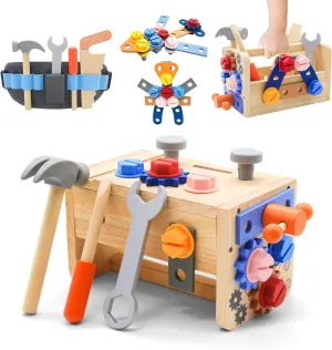 Kids Tool Set with Tool Belt 39 PCS Wooden Tool Set for Kids 3 4 5 Years Old, Montessori Toys Educational Toddler Pretend Play Learning STEM Toys, Gift for 3  Years Old Boy Girl