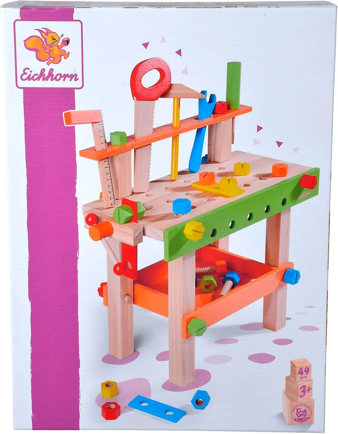 Kids Work Bench & Tools | 39cm Tall Colourful Toy Workbench Comes with 49 Fun Tools & Accessories | Ages 3 