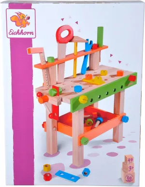 Kids Work Bench & Tools | 39cm Tall Colourful Toy Workbench Comes with 49 Fun Tools & Accessories | Ages 3 