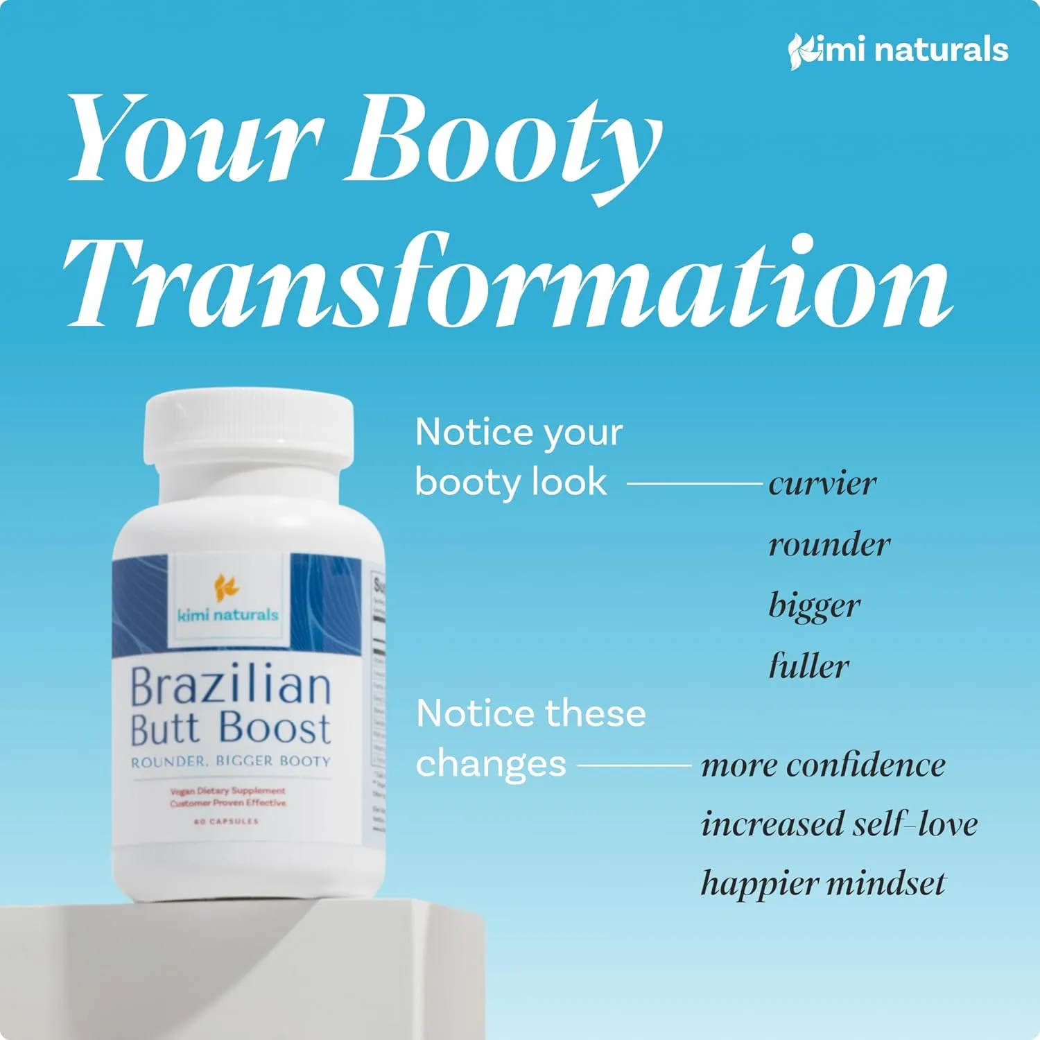 Kimi Naturals Butt Enhancer Pills - Tightening and Butt Lifting Supplements for Bigger Booty and Curvy Hips - Fast Growth Bum Enhancement 60 Capsules