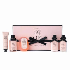 Kimi.rica Love Story Luxury Bath & Body Care Gift Set | with Notes of Gardenia & Night Blooming Jasmine | Includes Bath Salt, Body Wash, Body Lotion, Bathing Bar & Hand Cream | 5 Piece Set