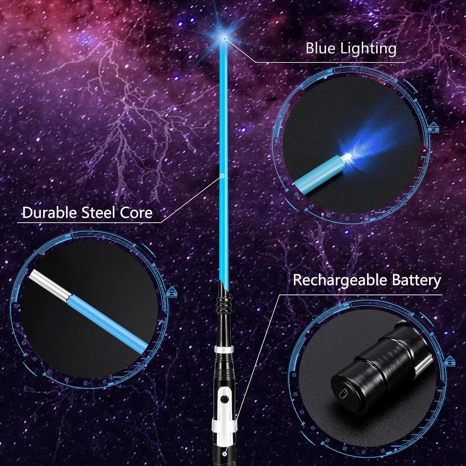KingVows Light Up Magic Wizard Witch Wand 14.3" Rechargeable Sorcerer Witchcraft Wands for Cosplay Collection (Blue)