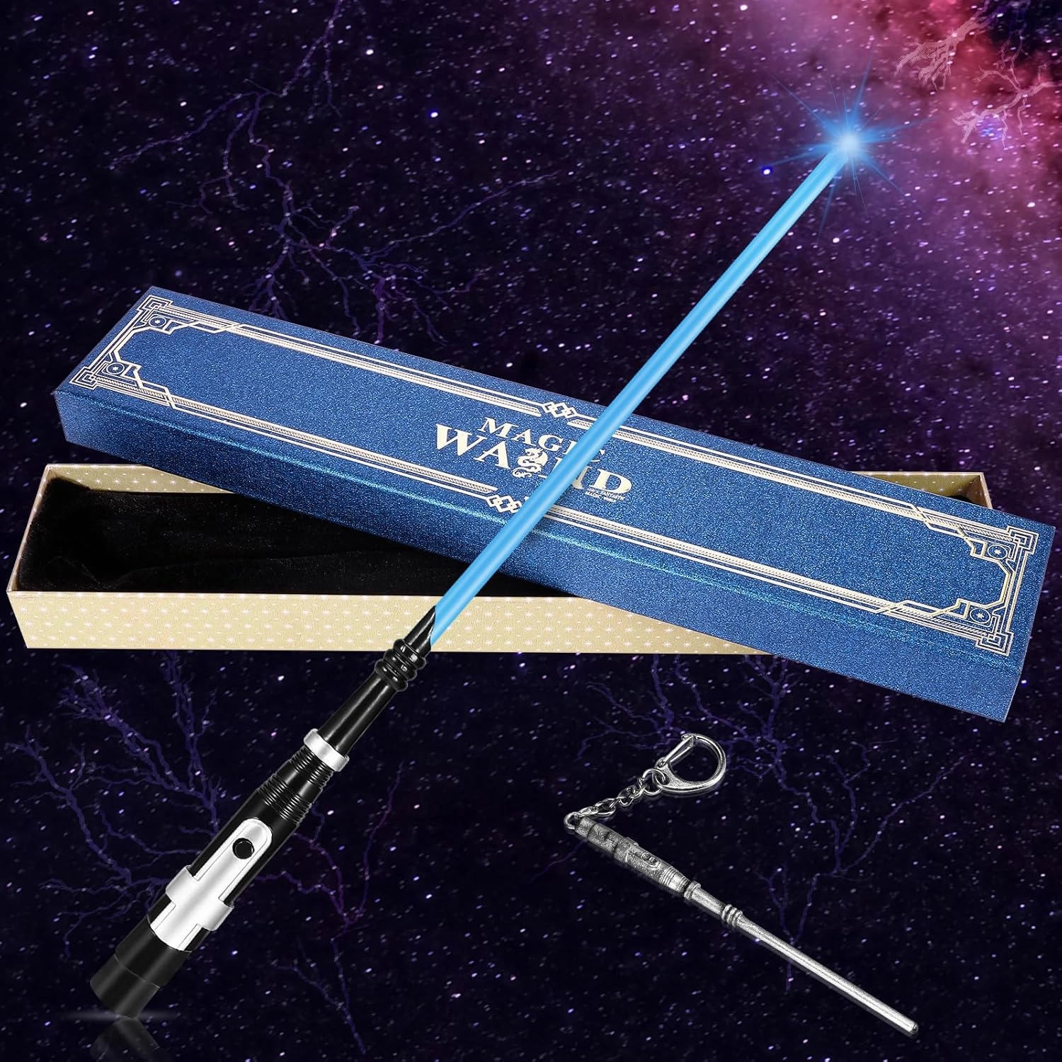 KingVows Light Up Magic Wizard Witch Wand 14.3" Rechargeable Sorcerer Witchcraft Wands for Cosplay Collection (Blue)