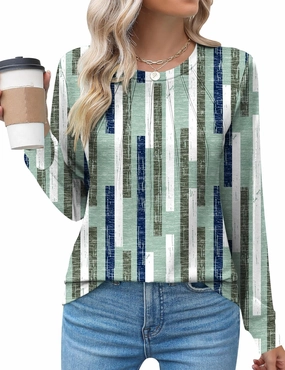 Kistore Womens Long Sleeve Tops Crew Neck Pleated Casual Dressy Blouses T Shirts Fall Clothes 2024