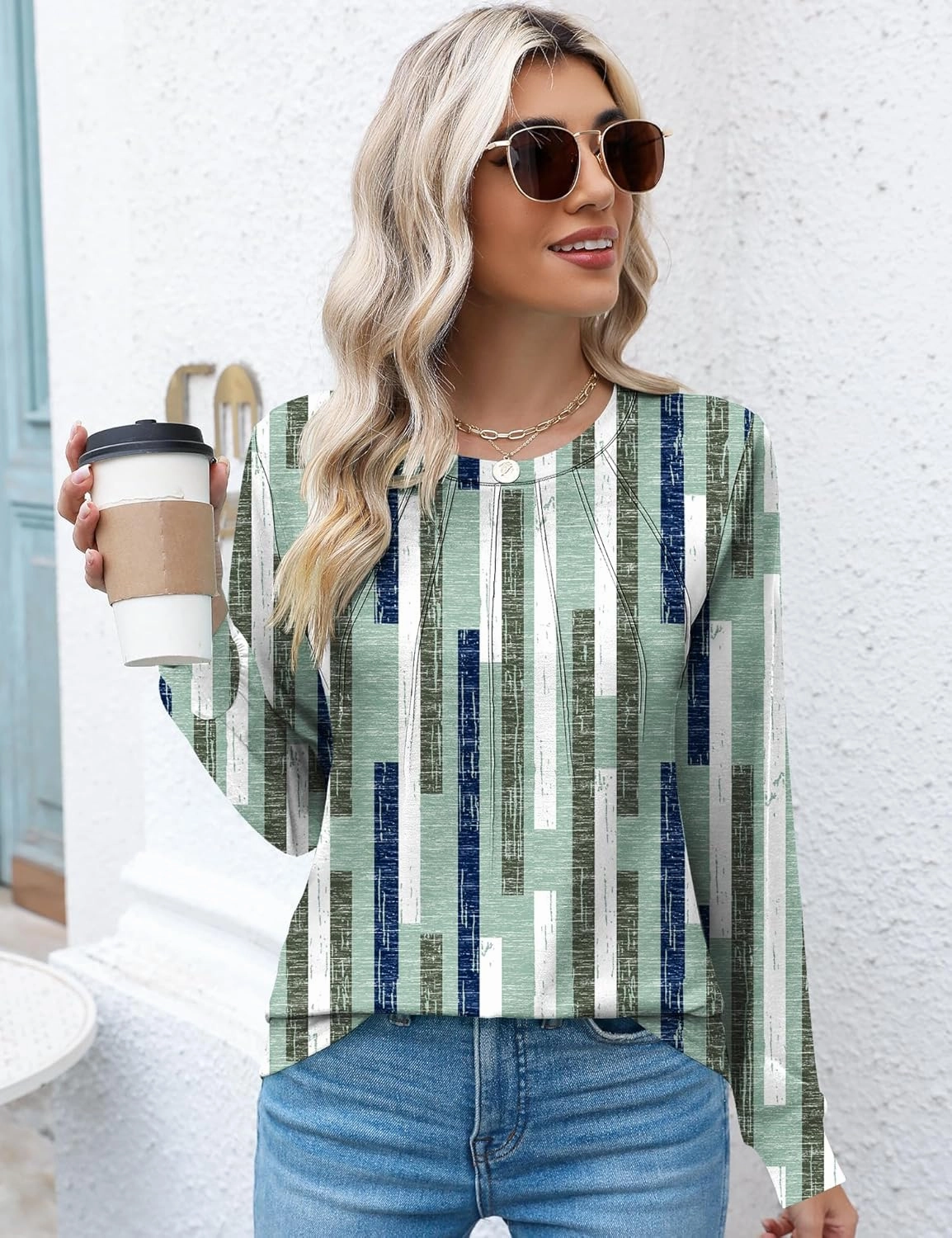 Kistore Womens Long Sleeve Tops Crew Neck Pleated Casual Dressy Blouses T Shirts Fall Clothes 2024