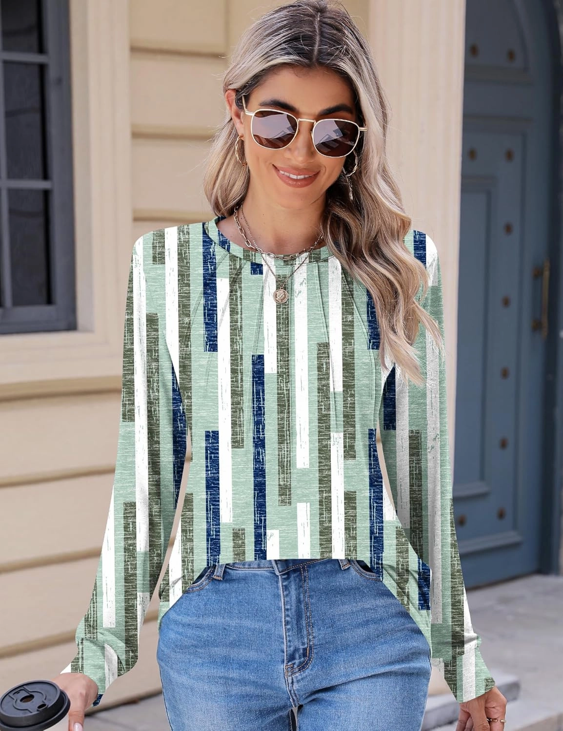 Kistore Womens Long Sleeve Tops Crew Neck Pleated Casual Dressy Blouses T Shirts Fall Clothes 2024