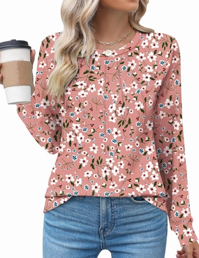 Kistore Womens Long Sleeve Tops Crew Neck Pleated Casual Dressy Blouses T Shirts Fall Clothes 2025