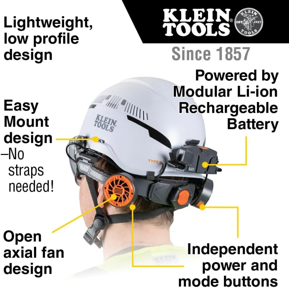 Klein Tools 80162 Hard Hat Set, Class E Nonvented Hat, Dual Cooling Fan for Hard Hats and Safety Helmets, 2-Piece