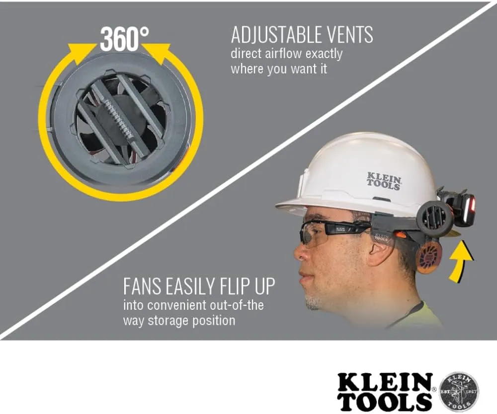 Klein Tools 80162 Hard Hat Set, Class E Nonvented Hat, Dual Cooling Fan for Hard Hats and Safety Helmets, 2-Piece