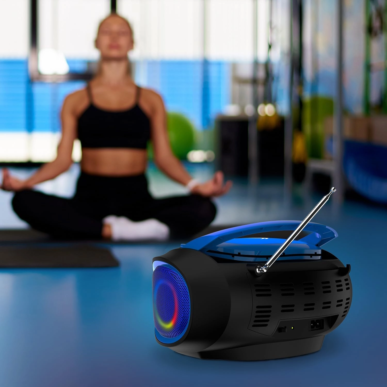 KLIM Boombox Portable Audio System - New - FM Radio CD Player Bluetooth MP3 USB AUX - Includes Rechargeable Batteries - Wired & Wireless Modes - Compact and Sturdy - Blue