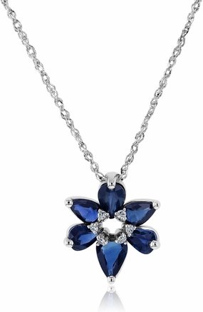 Kobelli Leia Sapphire Flower Necklace 14k White Gold 18" Diamond Cut Rope Chain