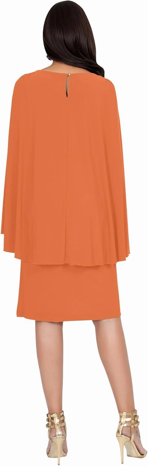 KOH KOH Womens Cape Long Sleeve Round Neck Cocktail with Leather Belt Mini Dress