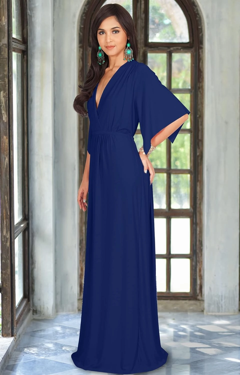 KOH KOH Womens Kaftan Short Sleeve Empire Waist Flowy V-Neck