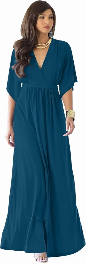 KOH KOH Womens Kaftan Short Sleeve Empire Waist Flowy V-Neck