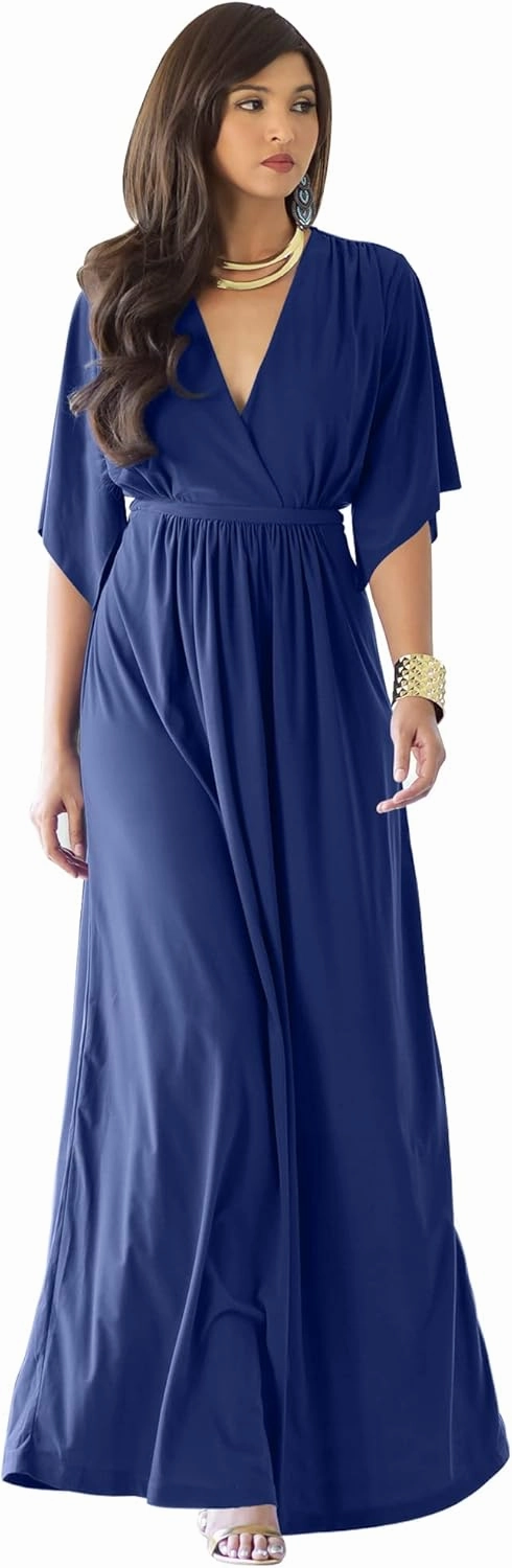 KOH KOH Womens Kaftan Short Sleeve Empire Waist Flowy V-Neck