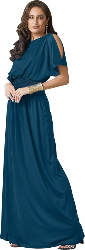 KOH KOH Womens Split Sleeves Smocked Elegant Cocktail Long Maxi Dress