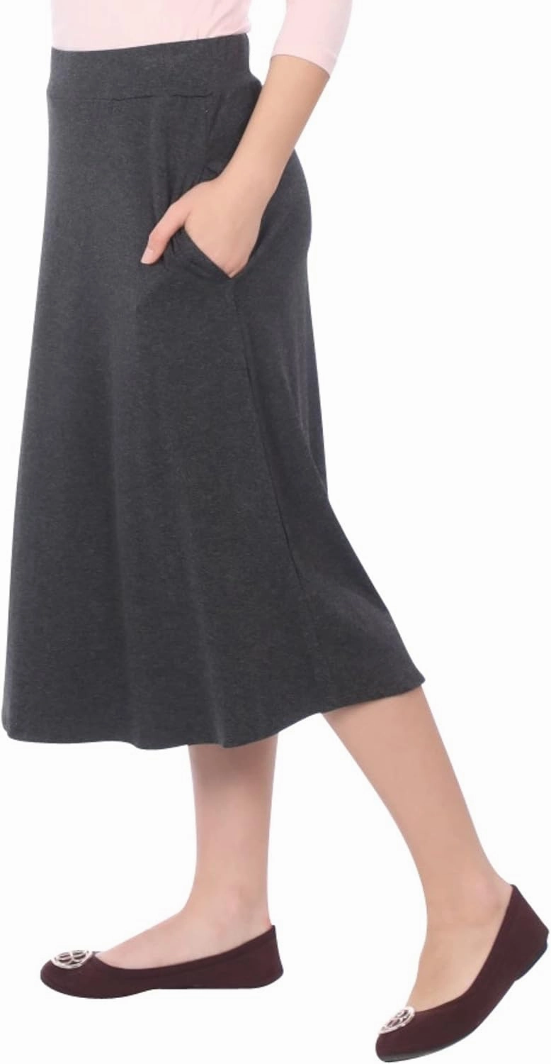 Kosher Casual Women’s Modest Lightweight Mid-Calf A-Line Skirt with On Seam Pockets