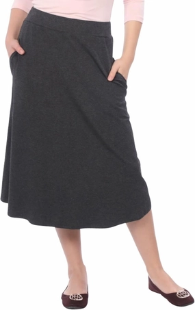 Kosher Casual Women’s Modest Lightweight Mid-Calf A-Line Skirt with On Seam Pockets