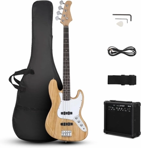 Ktaxon Electric Bass Guitar with 20Watt Amplifier, 4 String Right Handed Electric Bass Kit for Beginner & Professionals W/a Bag, Shoulder Strap, Guitar Pick, Wrench Tool(Burlywood)