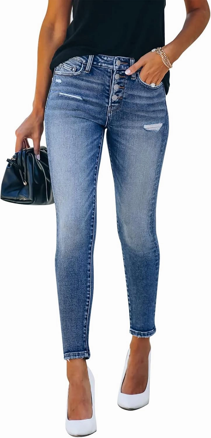 KUNMI Women's Ripped Skinny Slim Fit Jeans Frayed Distressed Stretchy Denim Pants