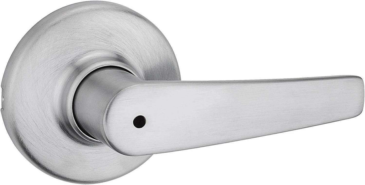 Kwikset Delta Interior Privacy Door Handle with Lock, Door Lever For Bathroom and Bedroom, Satin Chrome Reversible Keyless Turn Lock
