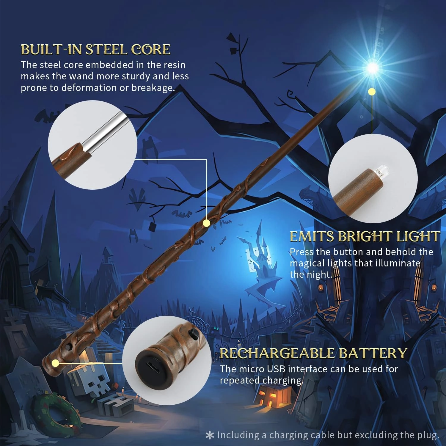 Kwistq Magic Wand Light Up Rechargeable Toy Witches Cosplay Accessory with Spell Guide and Magic Ticket and Gift Box for Christmas Halloween Birthday Party Favors