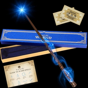 Kwistq Magic Wand Light Up Rechargeable Toy Witches Cosplay Accessory with Spell Guide and Magic Ticket and Gift Box for Christmas Halloween Birthday Party Favors