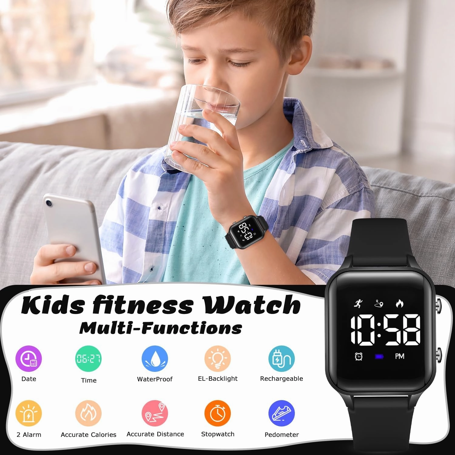 L LAVAREDO Waterproof Kids Digital Watches for Boys Girls,Sport Watch with Pedometer Stopwatch Vibration Alarm for Ages 5-13,No App Fitness Tracker Watch for Kids Teens Birthday Christmas Gifts