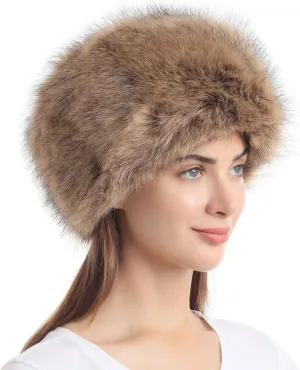 LA CARRIE Women's Faux Fur Hat for Winter with Stretch Cossack Russian Style White Warm Cap
