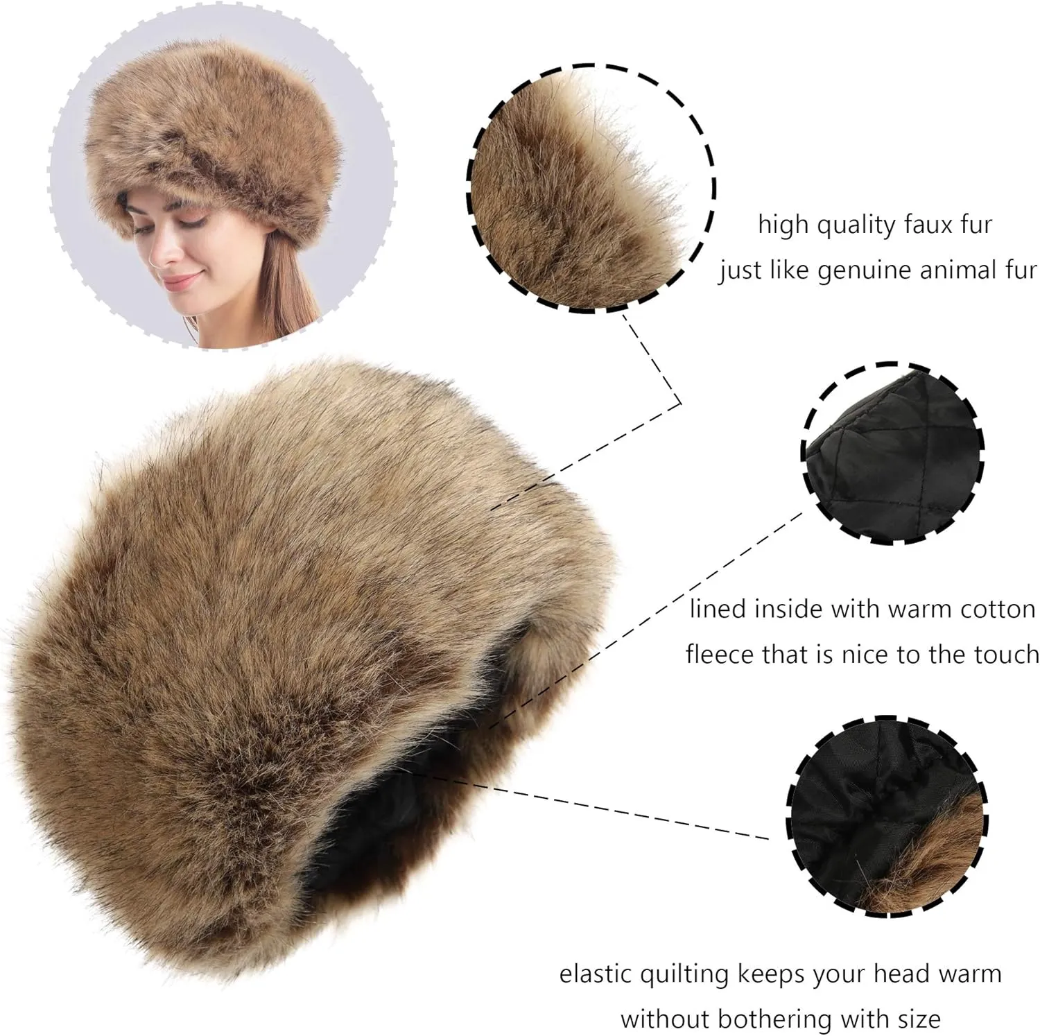 LA CARRIE Women's Faux Fur Hat for Winter with Stretch Cossack Russian Style White Warm Cap
